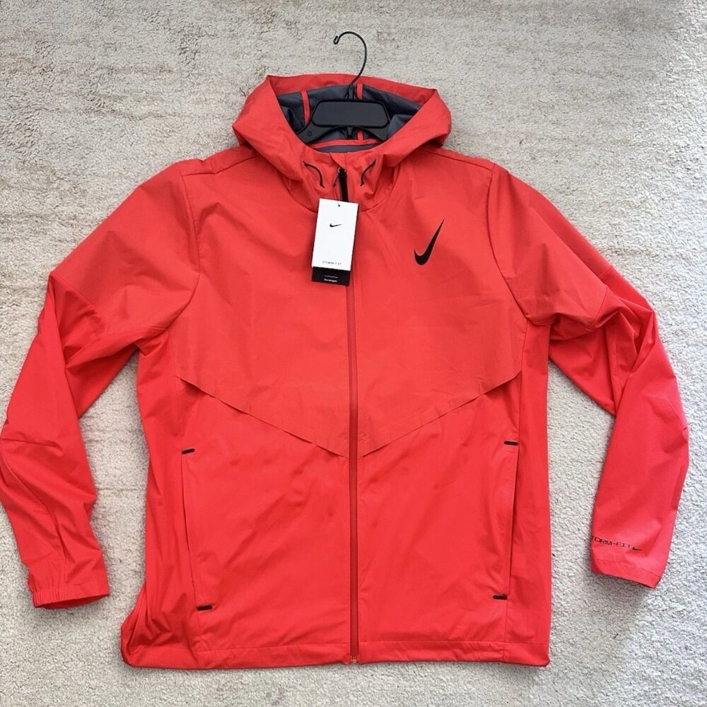 Nike Red Hooded Windbreaker Jacket with Black Swoosh